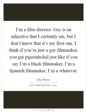I’m a film director. Gay is an adjective that I certainly am, but I don’t know that it’s my first one. I think if you’re just a gay filmmaker, you get pigeonholed just like if you say I’m a black filmmaker, I’m a Spanish filmmaker, I’m a whatever Picture Quote #1