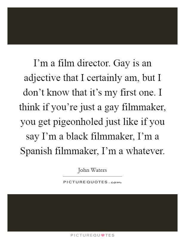 I'm a film director. Gay is an adjective that I certainly am, but I don't know that it's my first one. I think if you're just a gay filmmaker, you get pigeonholed just like if you say I'm a black filmmaker, I'm a Spanish filmmaker, I'm a whatever Picture Quote #1