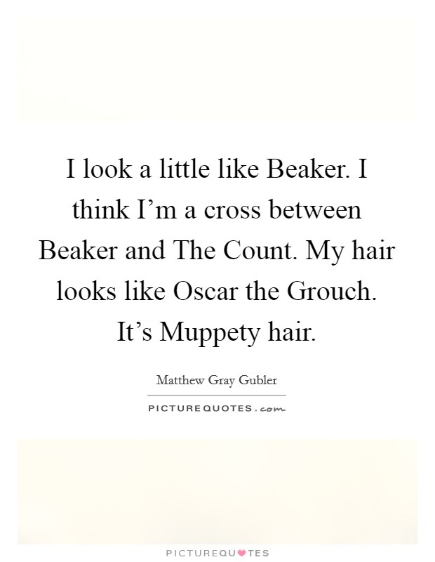 I look a little like Beaker. I think I'm a cross between Beaker and The Count. My hair looks like Oscar the Grouch. It's Muppety hair Picture Quote #1