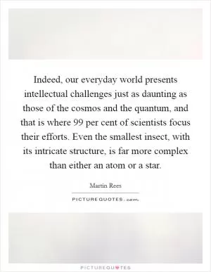 Indeed, our everyday world presents intellectual challenges just as daunting as those of the cosmos and the quantum, and that is where 99 per cent of scientists focus their efforts. Even the smallest insect, with its intricate structure, is far more complex than either an atom or a star Picture Quote #1
