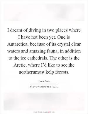I dream of diving in two places where I have not been yet. One is Antarctica, because of its crystal clear waters and amazing fauna, in addition to the ice cathedrals. The other is the Arctic, where I’d like to see the northernmost kelp forests Picture Quote #1
