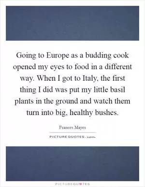 Going to Europe as a budding cook opened my eyes to food in a different way. When I got to Italy, the first thing I did was put my little basil plants in the ground and watch them turn into big, healthy bushes Picture Quote #1