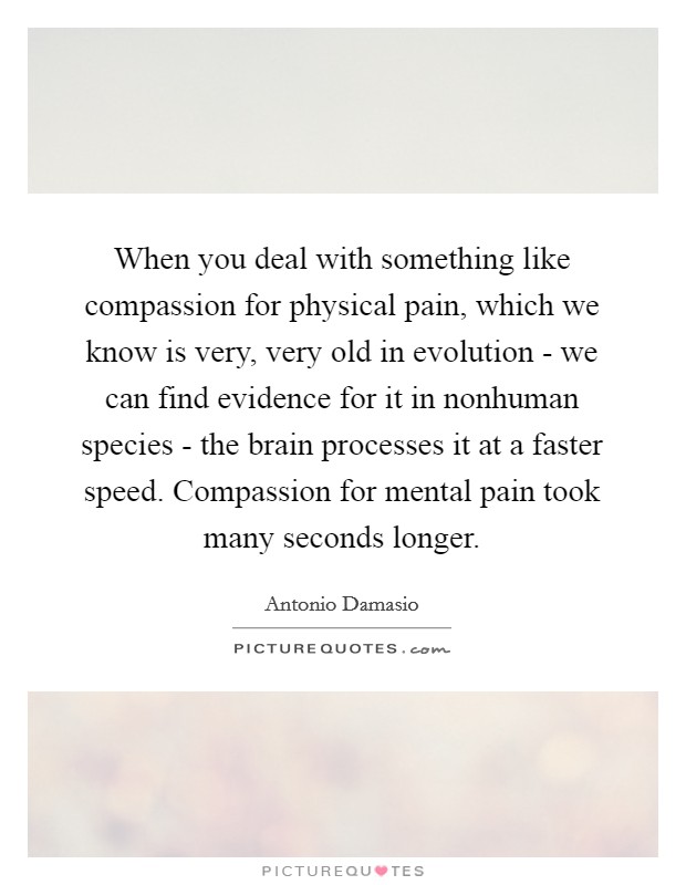 When you deal with something like compassion for physical pain, which we know is very, very old in evolution - we can find evidence for it in nonhuman species - the brain processes it at a faster speed. Compassion for mental pain took many seconds longer Picture Quote #1
