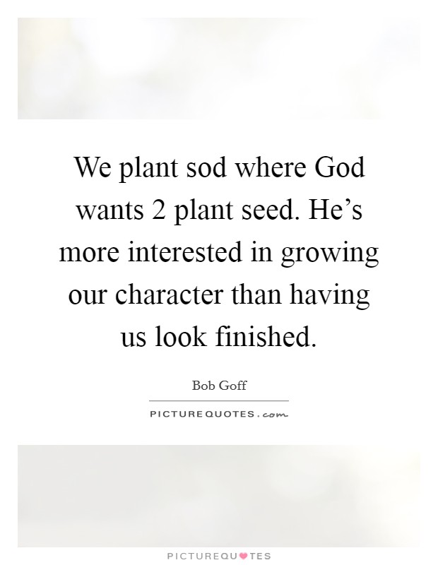 We plant sod where God wants 2 plant seed. He's more interested in growing our character than having us look finished Picture Quote #1