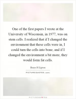 One of the first papers I wrote at the University of Wisconsin, in 1977, was on stem cells. I realized that if I changed the environment that these cells were in, I could turn the cells into bone, and if I changed the environment a bit more, they would form fat cells Picture Quote #1