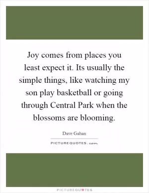 Joy comes from places you least expect it. Its usually the simple things, like watching my son play basketball or going through Central Park when the blossoms are blooming Picture Quote #1