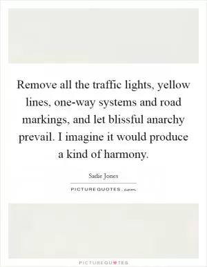 Remove all the traffic lights, yellow lines, one-way systems and road markings, and let blissful anarchy prevail. I imagine it would produce a kind of harmony Picture Quote #1