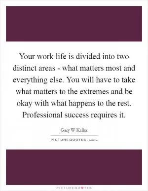Your work life is divided into two distinct areas - what matters most and everything else. You will have to take what matters to the extremes and be okay with what happens to the rest. Professional success requires it Picture Quote #1