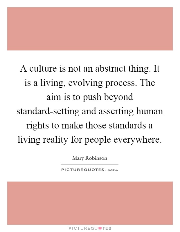 A culture is not an abstract thing. It is a living, evolving process. The aim is to push beyond standard-setting and asserting human rights to make those standards a living reality for people everywhere Picture Quote #1