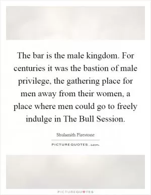 The bar is the male kingdom. For centuries it was the bastion of male privilege, the gathering place for men away from their women, a place where men could go to freely indulge in The Bull Session Picture Quote #1