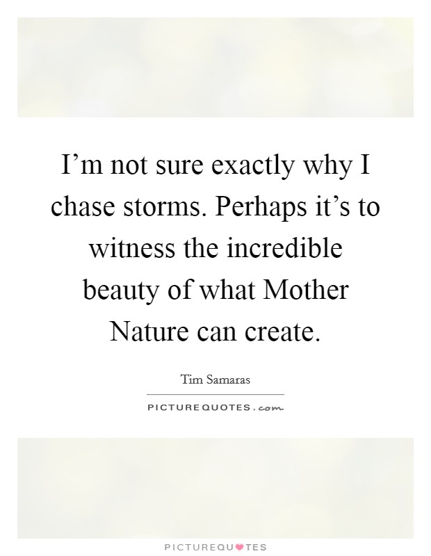 I'm not sure exactly why I chase storms. Perhaps it's to witness the incredible beauty of what Mother Nature can create Picture Quote #1