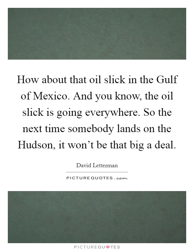 How about that oil slick in the Gulf of Mexico. And you know, the oil slick is going everywhere. So the next time somebody lands on the Hudson, it won't be that big a deal Picture Quote #1