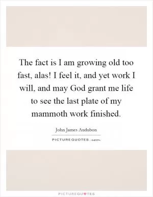 The fact is I am growing old too fast, alas! I feel it, and yet work I will, and may God grant me life to see the last plate of my mammoth work finished Picture Quote #1