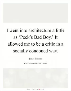I went into architecture a little as ‘Peck’s Bad Boy.’ It allowed me to be a critic in a socially condoned way Picture Quote #1