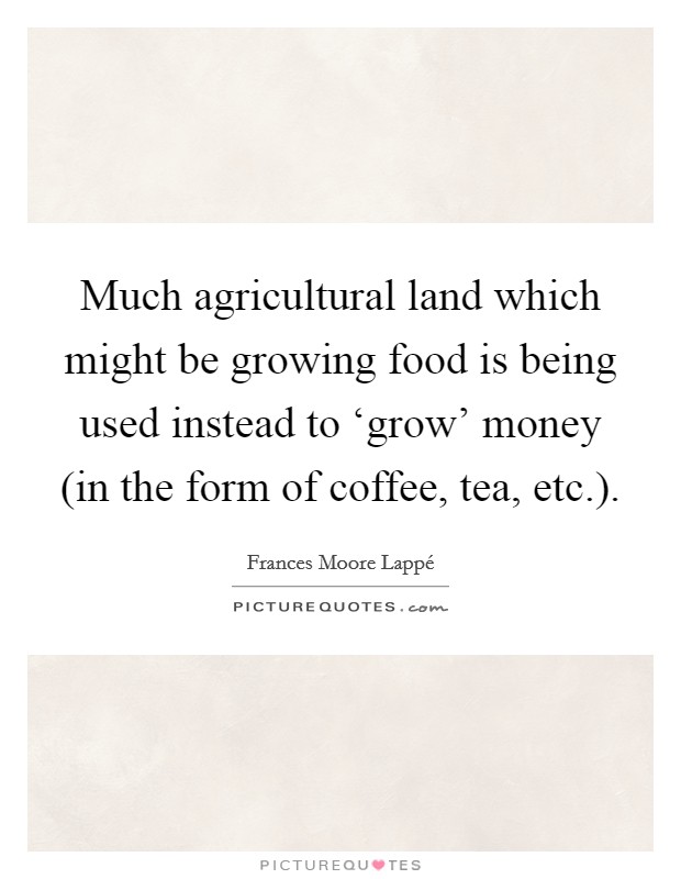 Much agricultural land which might be growing food is being used instead to ‘grow' money (in the form of coffee, tea, etc.) Picture Quote #1
