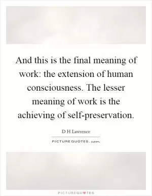 And this is the final meaning of work: the extension of human consciousness. The lesser meaning of work is the achieving of self-preservation Picture Quote #1
