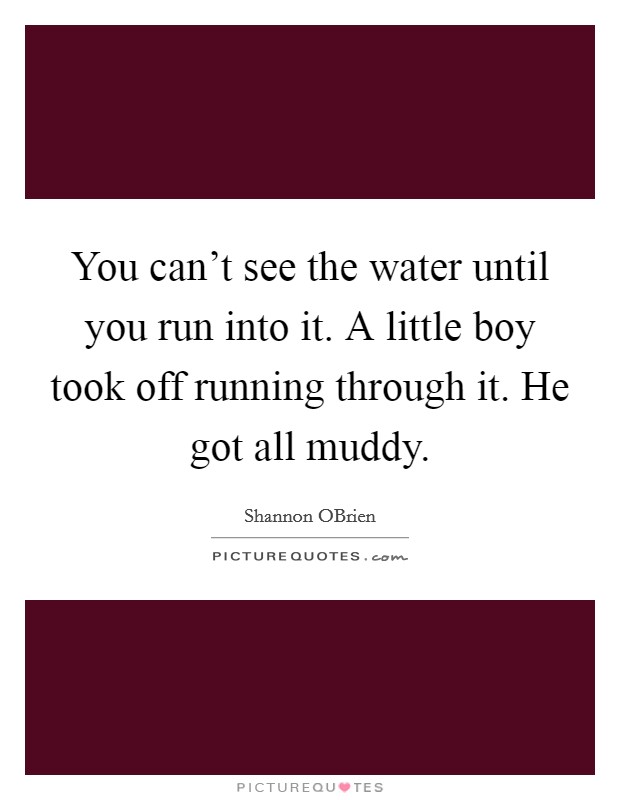 You can't see the water until you run into it. A little boy took off running through it. He got all muddy Picture Quote #1
