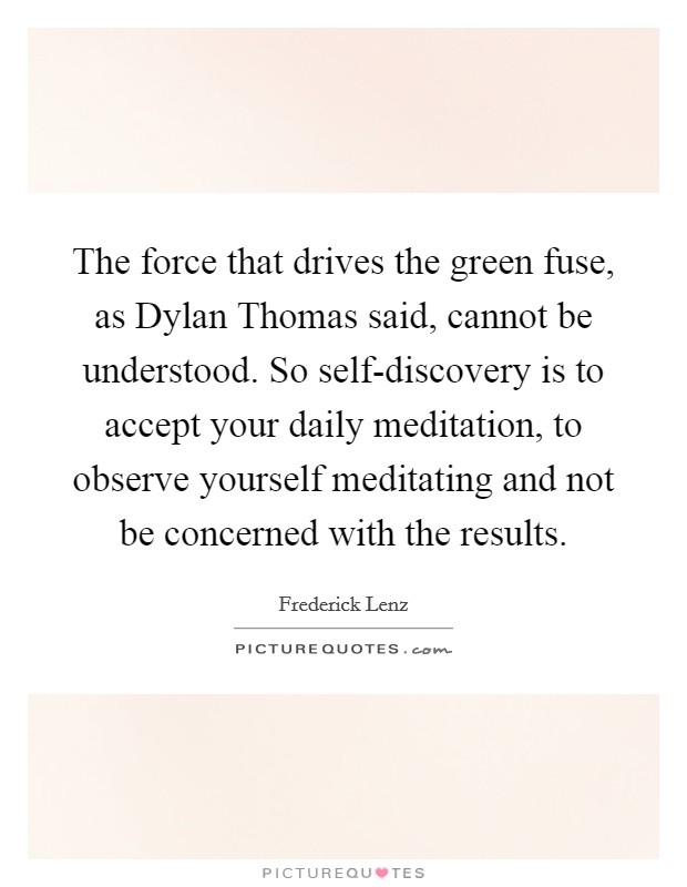The force that drives the green fuse, as Dylan Thomas said, cannot be understood. So self-discovery is to accept your daily meditation, to observe yourself meditating and not be concerned with the results Picture Quote #1