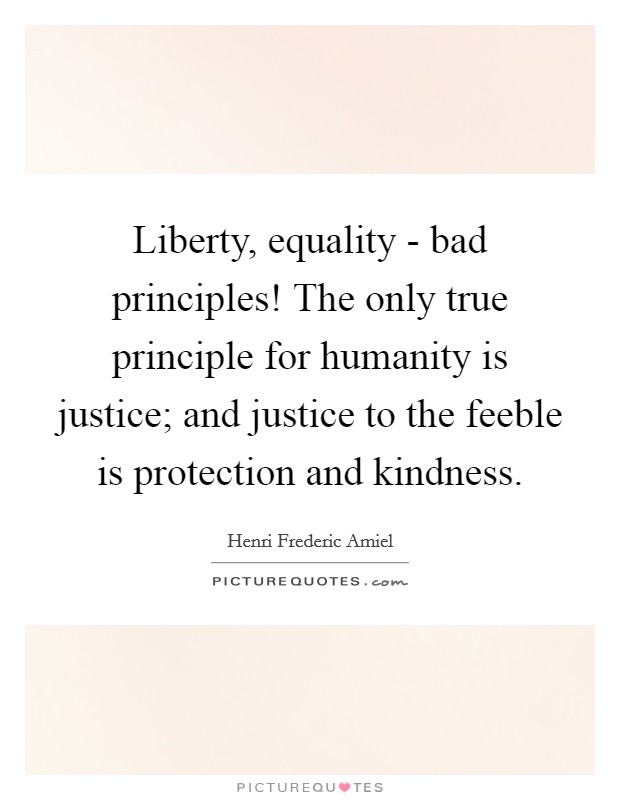 Liberty, equality - bad principles! The only true principle for humanity is justice; and justice to the feeble is protection and kindness Picture Quote #1