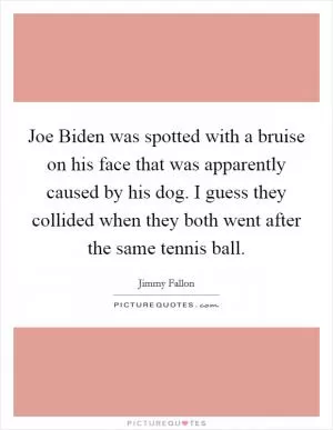 Joe Biden was spotted with a bruise on his face that was apparently caused by his dog. I guess they collided when they both went after the same tennis ball Picture Quote #1