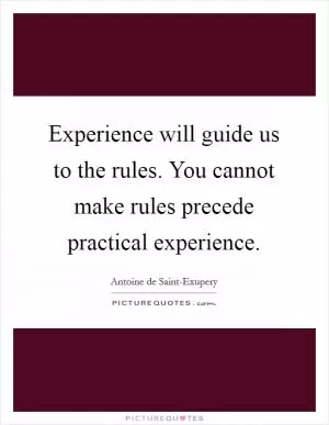 Experience will guide us to the rules. You cannot make rules precede practical experience Picture Quote #1
