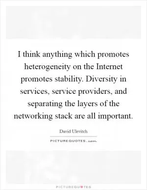 I think anything which promotes heterogeneity on the Internet promotes stability. Diversity in services, service providers, and separating the layers of the networking stack are all important Picture Quote #1