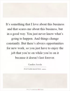 It’s something that I love about this business and that scares me about this business, but in a good way. You just never know what’s going to happen. And things change constantly. But there’s always opportunities for new work, so you just have to enjoy the job that you’re on while you’re on it because it doesn’t last forever Picture Quote #1