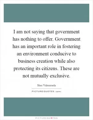I am not saying that government has nothing to offer. Government has an important role in fostering an environment conducive to business creation while also protecting its citizens. These are not mutually exclusive Picture Quote #1