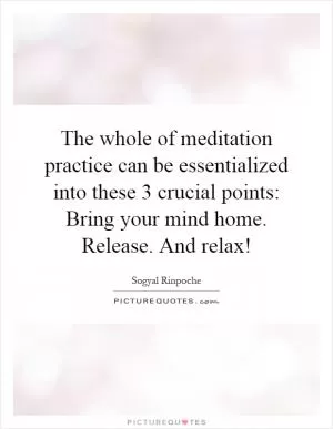 The whole of meditation practice can be essentialized into these 3 crucial points: Bring your mind home. Release. And relax! Picture Quote #1