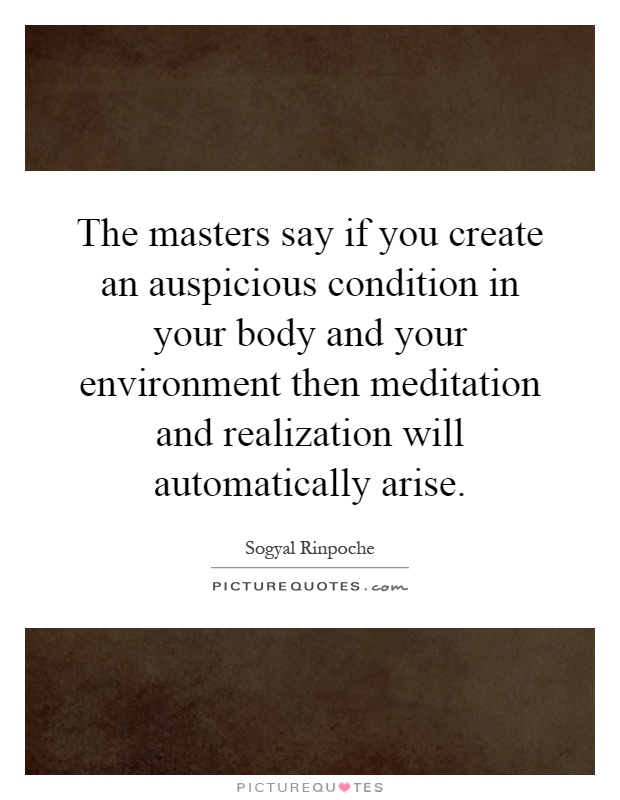 The masters say if you create an auspicious condition in your body and your environment then meditation and realization will automatically arise Picture Quote #1