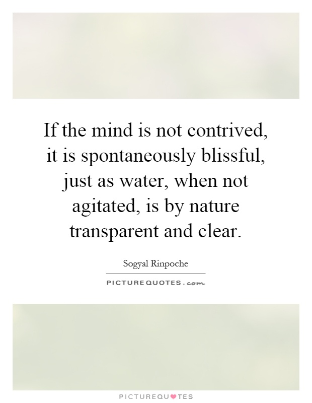 If the mind is not contrived, it is spontaneously blissful, just as water, when not agitated, is by nature transparent and clear Picture Quote #1