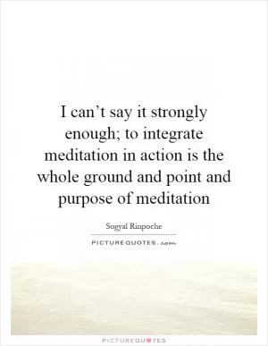 I can’t say it strongly enough; to integrate meditation in action is the whole ground and point and purpose of meditation Picture Quote #1