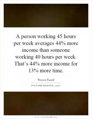 A person working 45 hours per week averages 44% more income than someone working 40 hours per week. That’s 44% more income for 13% more time Picture Quote #1