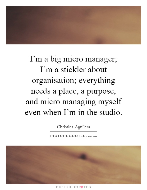 I'm a big micro manager; I'm a stickler about organisation; everything needs a place, a purpose, and micro managing myself even when I'm in the studio Picture Quote #1