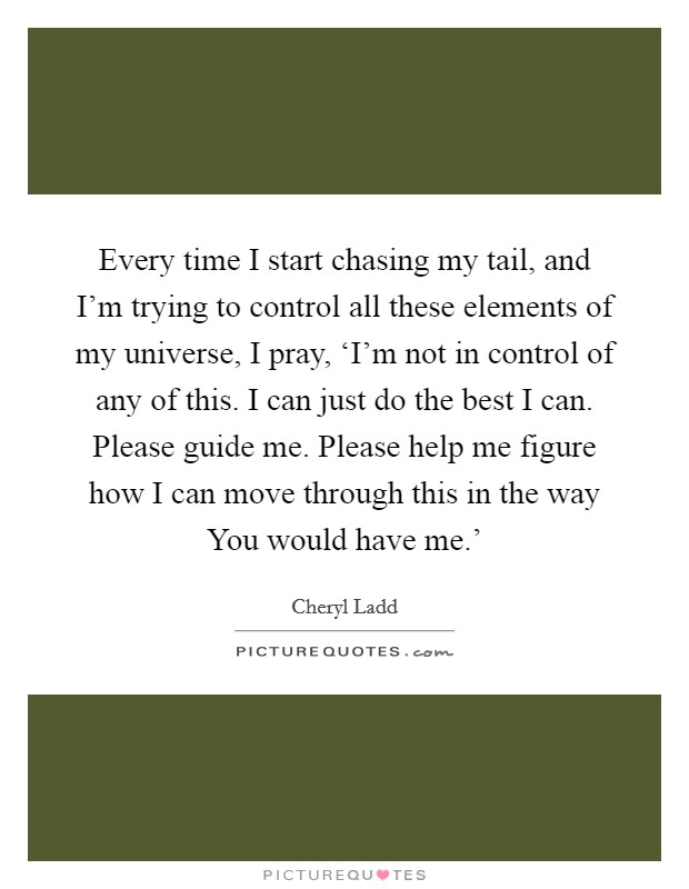 Every time I start chasing my tail, and I'm trying to control all these elements of my universe, I pray, ‘I'm not in control of any of this. I can just do the best I can. Please guide me. Please help me figure how I can move through this in the way You would have me.' Picture Quote #1