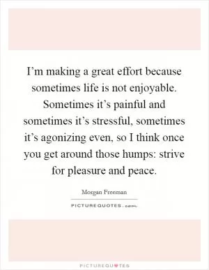 I’m making a great effort because sometimes life is not enjoyable. Sometimes it’s painful and sometimes it’s stressful, sometimes it’s agonizing even, so I think once you get around those humps: strive for pleasure and peace Picture Quote #1