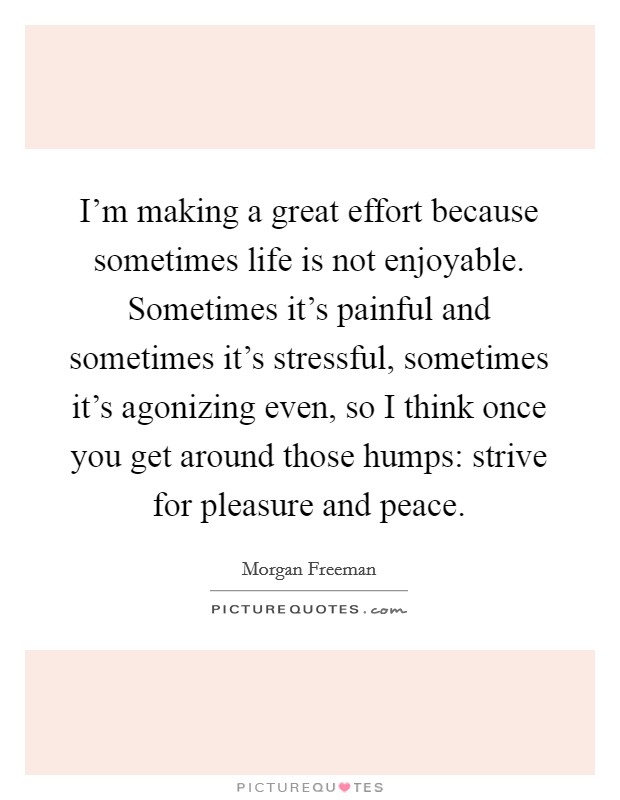 I'm making a great effort because sometimes life is not enjoyable. Sometimes it's painful and sometimes it's stressful, sometimes it's agonizing even, so I think once you get around those humps: strive for pleasure and peace Picture Quote #1