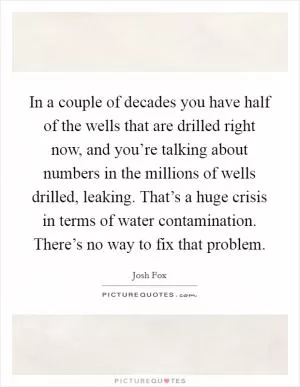 In a couple of decades you have half of the wells that are drilled right now, and you’re talking about numbers in the millions of wells drilled, leaking. That’s a huge crisis in terms of water contamination. There’s no way to fix that problem Picture Quote #1