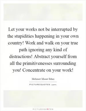 Let your works not be interrupted by the stupidities happening in your own country! Work and walk on your true path ignoring any kind of distractions! Abstract yourself from all the primitivenesses surrounding you! Concentrate on your work! Picture Quote #1