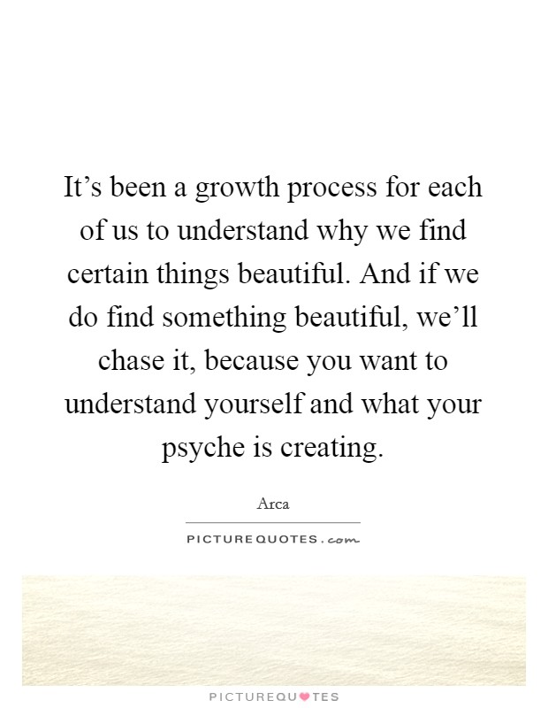 It's been a growth process for each of us to understand why we find certain things beautiful. And if we do find something beautiful, we'll chase it, because you want to understand yourself and what your psyche is creating Picture Quote #1