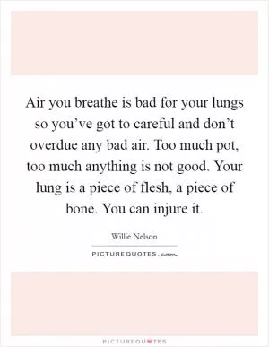 Air you breathe is bad for your lungs so you’ve got to careful and don’t overdue any bad air. Too much pot, too much anything is not good. Your lung is a piece of flesh, a piece of bone. You can injure it Picture Quote #1