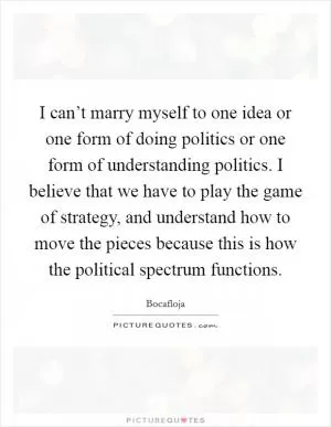I can’t marry myself to one idea or one form of doing politics or one form of understanding politics. I believe that we have to play the game of strategy, and understand how to move the pieces because this is how the political spectrum functions Picture Quote #1