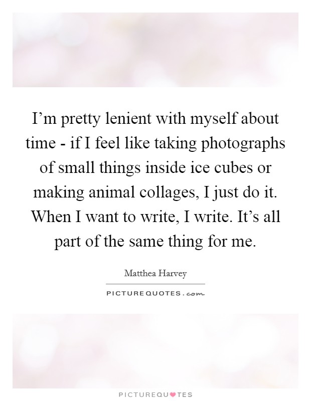 I'm pretty lenient with myself about time - if I feel like taking photographs of small things inside ice cubes or making animal collages, I just do it. When I want to write, I write. It's all part of the same thing for me Picture Quote #1