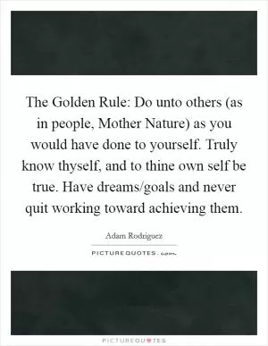 The Golden Rule: Do unto others (as in people, Mother Nature) as you would have done to yourself. Truly know thyself, and to thine own self be true. Have dreams/goals and never quit working toward achieving them Picture Quote #1