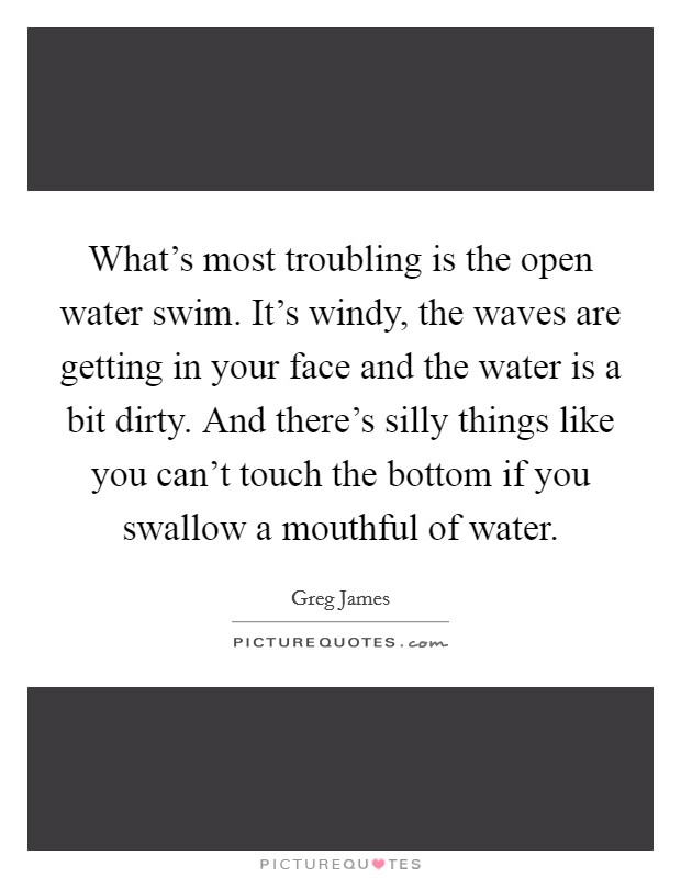 What's most troubling is the open water swim. It's windy, the waves are getting in your face and the water is a bit dirty. And there's silly things like you can't touch the bottom if you swallow a mouthful of water Picture Quote #1