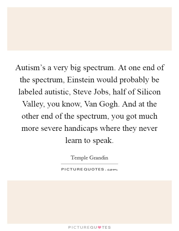 Autism's a very big spectrum. At one end of the spectrum, Einstein would probably be labeled autistic, Steve Jobs, half of Silicon Valley, you know, Van Gogh. And at the other end of the spectrum, you got much more severe handicaps where they never learn to speak Picture Quote #1