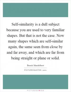 Self-similarity is a dull subject because you are used to very familiar shapes. But that is not the case. Now many shapes which are self-similar again, the same seen from close by and far away, and which are far from being straight or plane or solid Picture Quote #1