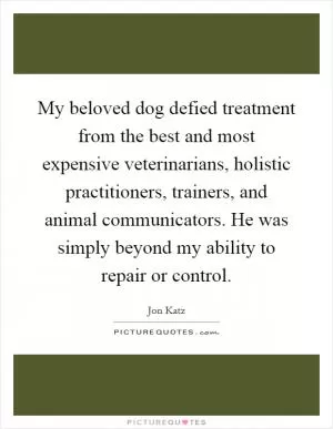 My beloved dog defied treatment from the best and most expensive veterinarians, holistic practitioners, trainers, and animal communicators. He was simply beyond my ability to repair or control Picture Quote #1