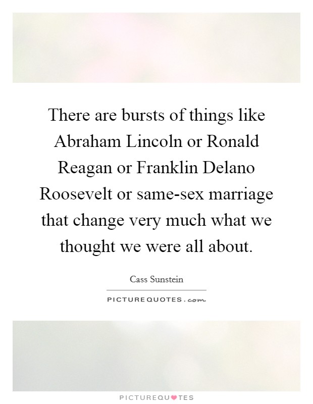 There are bursts of things like Abraham Lincoln or Ronald Reagan or Franklin Delano Roosevelt or same-sex marriage that change very much what we thought we were all about Picture Quote #1