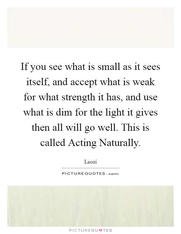 If you see what is small as it sees itself, and accept what is weak for what strength it has, and use what is dim for the light it gives then all will go well. This is called Acting Naturally Picture Quote #1